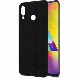 Amazon Brand - Solimo Leather Mobile Cover (Soft & Flexible Back case) for Samsung Galaxy M20 (Black)