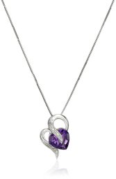 10k White Gold Amethyst and Diamond Accent Heart-Shape Pendant Necklace, 18