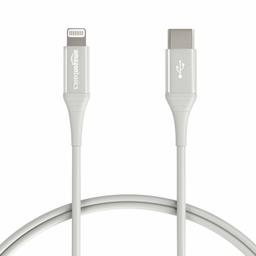 AmazonBasics - Cable USB-C a Lightning, cargador prémium para iPhone certificado por MFi, color plateado, 91,2 cm