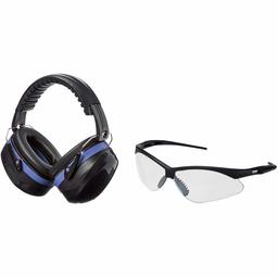 AmazonBasics Safety Earmuff in Black and Blue & Safety Glasses in Clear Lens