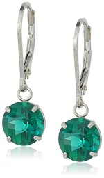 Amazon CollectionSterling Silver Round Checkerboard Cut Created Emerald Leverback Earrings (8mm)