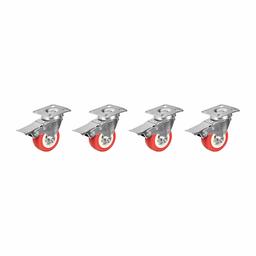 AmazonCommercial 2-Inch Top Plate Swivel PVC Caster with Brake, Red, 4-Pack