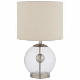 Stone & Beam Pearl Modern Glass Orb Living RoomTable Lamp With Bulb And Linen Shade - 19.5 x 11.5 x 11.5 Inches, Silver