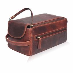 Eono Leather Toiletry Bag for Men - Mens Dopp Kit Bathroom Shaving Bags Travel Case Hanging Hygeine Men's Toiletries (Brown Crazy Horse)