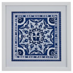 Amazon Brand – Stone & Beam Boho Blue and White Print Wall Art, White Frame, 22