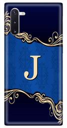 Amazon Brand - Solimo Designer Blue Pattern Alphabet-J 3D Printed Hard Back Case Mobile Cover for Samsung Galaxy Note 10