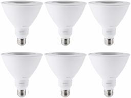 AmazonBasics 90 Watt Equivalent, Bright White, Dimmable, PAR38 LED Light Bulb | 6-Pack (Renewed)