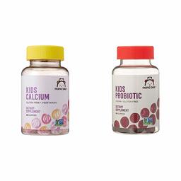 Amazon Brand - Mama Bear Kids Calcium, 60 Gummies, 200 mg Calcium per Serving (2 Gummies) & Mama Bear Vegan Probiotic, 60 Gummies, 1 Billion CFU per Gummy