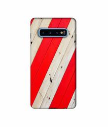 Amazon Brand - Solimo Designer Red and Cream Color Wood 3D Printed Hard Back Case Mobile Cover for Samsung Galaxy S10 Plus