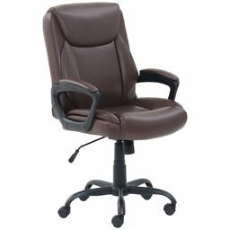 AmazonBasics Classic Puresoft PU-Padded Mid-Back Office Computer Desk Chair with Armrest - Brown