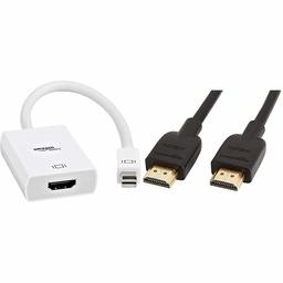 AmazonBasics Mini DisplayPort to HDMI Adapter & High-Speed 4K, Ultra HD, HDMI 2.0 Cable - 1.8m / 6 Feet (Latest Standard) Supports Ethernet, 3D, Audio Return