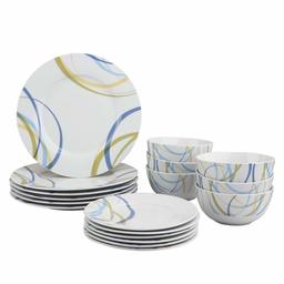 AmazonBasics 18-Piece Dinnerware Set - Cool Ribbons, Service for 6