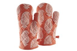 Amazon Brand - Solimo 100% Cotton Padded Oven Gloves, Paisley (Pack of 2, Orange)