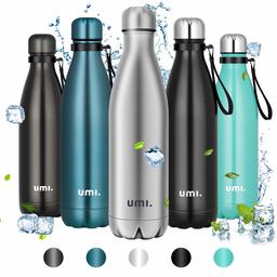 UMI. by Amazon Water Bottle in Stainless Steel / 750 ml or 500 ml / Vacuum Insulated Thermos Bottle / BPA-Free / Leak-Proof / Water Bottle for Sports, Outdoors, Office or School, Stainless steel, 750ml