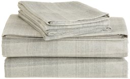 Pinzon Heather Flannel Yarn-Dyed 5.4-Ounce Sheet Set, King, Light Grey Heather Plaid