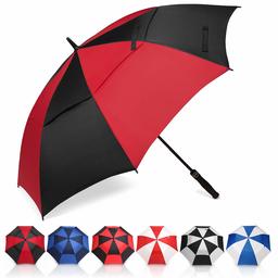 Eono by Amazon - Grand Parapluie de Golf, 68 inch, à Double Voilure et Ouverture Automatique, Protection Contre Le Vent, Grand Format Golf Umbrella, Noir/Rouge