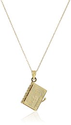 14k Yellow Gold Holy Bible Pendant Necklace, 18