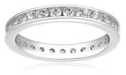 Platinum-Plated Sterling Silver Swarovski Zirconia Channel Set All-Around Band Ring (1 cttw), Size 8