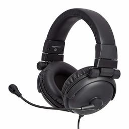 AmazonBasics - Auriculares circumaurales plegables y ajustables, de alta fidelidad, con micrófono y botón de mute, con entrada USB