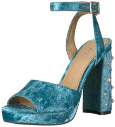 The Fix Women's Genevieve Platform Sandal with Pearl Embellished Heel, Sea Green Crushed Velvet, 6 B US