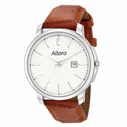 Alloro Men's Date Quartz Analog Wrist Watch with Brown Leather Strap