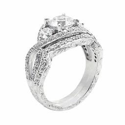 [Find] Amazon Collection Rhodium Plated suta-ringusiruba-kuriakyu-bikkuzirukonia 3 suto-nburaidaruringusetto, Size 9 