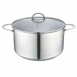 Eono Essentials Casseruola grande con coperchio in vetro rinforzato, Pentola a induzione in acciaio inossidabile lucido, lavabile in lavastoviglie e utilizzabile in forno, 28 cm, 8 litri, TG-2816