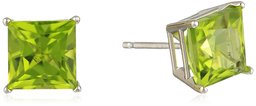 Peridot Princess Cut Stud Earrings in 10k White Gold (7mm)