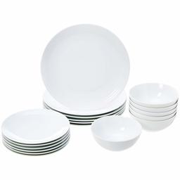 AmazonBasics - Vajilla de 18 piezas, Porcelana blanca con relieve, 6 servicios