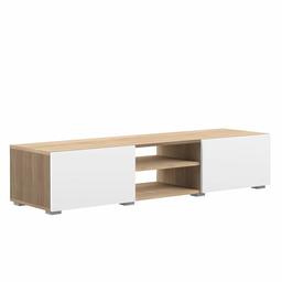 Movian Lijoki - Meuble TV, 140 x 42 x 31 cm (longueur x profondeur x hauteur), Blanc et finition chêne