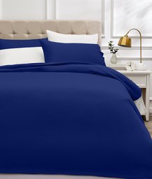 AmazonBasics 400-Thread-Count Cotton Sateen Duvet Cover Set with 2 pillowcases - 220x250cm/ 50x80cm, Navy