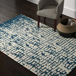 Amazon Brand – Rivet Modern Handtufted Cotton and Wool Area Rug, 5' x 8', Distressed Blue and Ivory