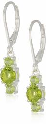 Sterling Silver Genuine Peridot 5mm and 3mm Three Stone August Birthstone Leverback Dangle Earrings