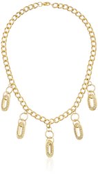 Gold Tone Linked with Dangling Rhinestones Necklace