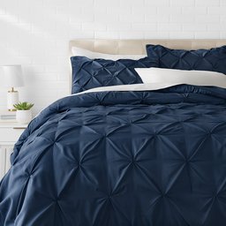 AmazonBasics Pinch Pleat Comforter Bedding Set, Full / Queen, Navy Blue