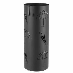 AmazonBasics Round Metal Umbrella Stand with Hook and Drip Tray, Rain Cutout Design - Black