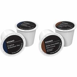 Amazon Brand - 24 Ct. Solimo Tea Pods, English Breakfast, Compatible with 2.0 K-Cup Brewers & 24 Ct. Solimo Hot Cocoa Pods, Milk Chocolate Flavored, Compatible with 2.0 K-Cup Brewers