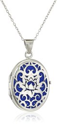 Amazon CollectionSterling Silver Italian Lotus Flower Locket Necklace, 18