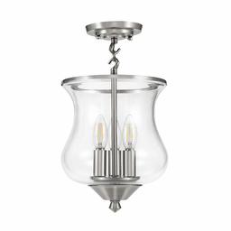 Amazon Brand – Ravenna Home Clear Glass Semi-Flush Mount Pendant Ceiling Light Fixture with LED Bulb - 8.5 x 8.5 x 14.75 Inches, Brushed Nickel