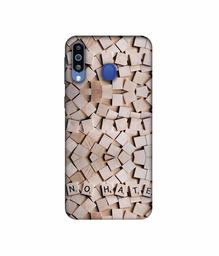 Amazon Brand - Solimo Designer No Hate On Wooden Block 3D Printed Hard Back Case Mobile Cover for Samsung Galaxy M21