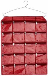 Amazon Brand - Solimo Satin Hanging Jewellery Organiser with 20 Pouches, Maroon