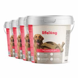 Marque Amazon - Lifelong - Friandises pour chiens, riches in protéines avec bœuf (4 seaux x 500gr)