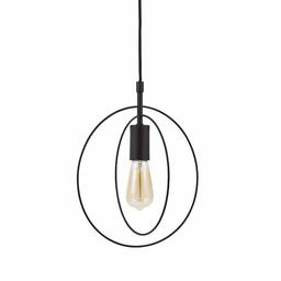 Amazon Brand – Rivet Mid-Century Modern Double Circle Plug-In Hanging Pendant Chandelier With LED Light Bulb - 11.5 x 10 x 13.25 Inches, Dark Bronze