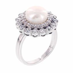 [Find] Amazon Collection roziumumekkisuta-ringusiruba- Incubator Freshwater Pearl and Cubic Zirconia bikkuzirukoniasuta-ringusiruba-hurawa-ringu, Size 14 