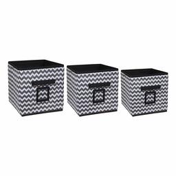 Amazon Brand - Solimo Printed Fabric Storage Box Set, 3 Piece, Black