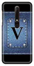 Amazon Brand - Solimo Designer Button Jeans Alphabet-V 3D Printed Hard Back Case Mobile Cover for Nokia 6 (2018)