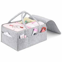 Umi. by Amazon - Cestino per Pannolini, Baby Diaper Caddy, Portaoggetti con Scomparti, Organizzatore Neonati Regali, Organizzatore Fasciatoio Nursery, Sacchetto per Pannolino, Grigio e Rosa