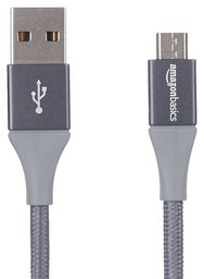 AmazonBasics Double Braided Nylon USB 2.0 A to Micro B Charger Cable | 6 Feet, Dark Grey