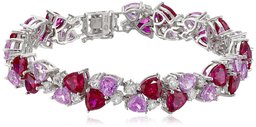 Sterling Silver Created Ruby, Pink Sapphire, and White Sapphire Bracelet, 7.25