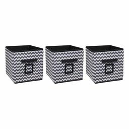 Amazon Brand - Solimo Printed Fabric Storage Box, Large, Set of 3, Black